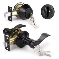1 Pack Keyed Alike Front Door Handle with Single Cylinder Deadbolt, Matte Bla...