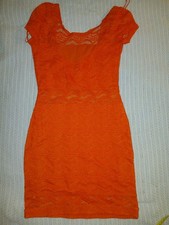 Free People Night Cap Sheeth Dress Orange Lace Fitting Mini Small