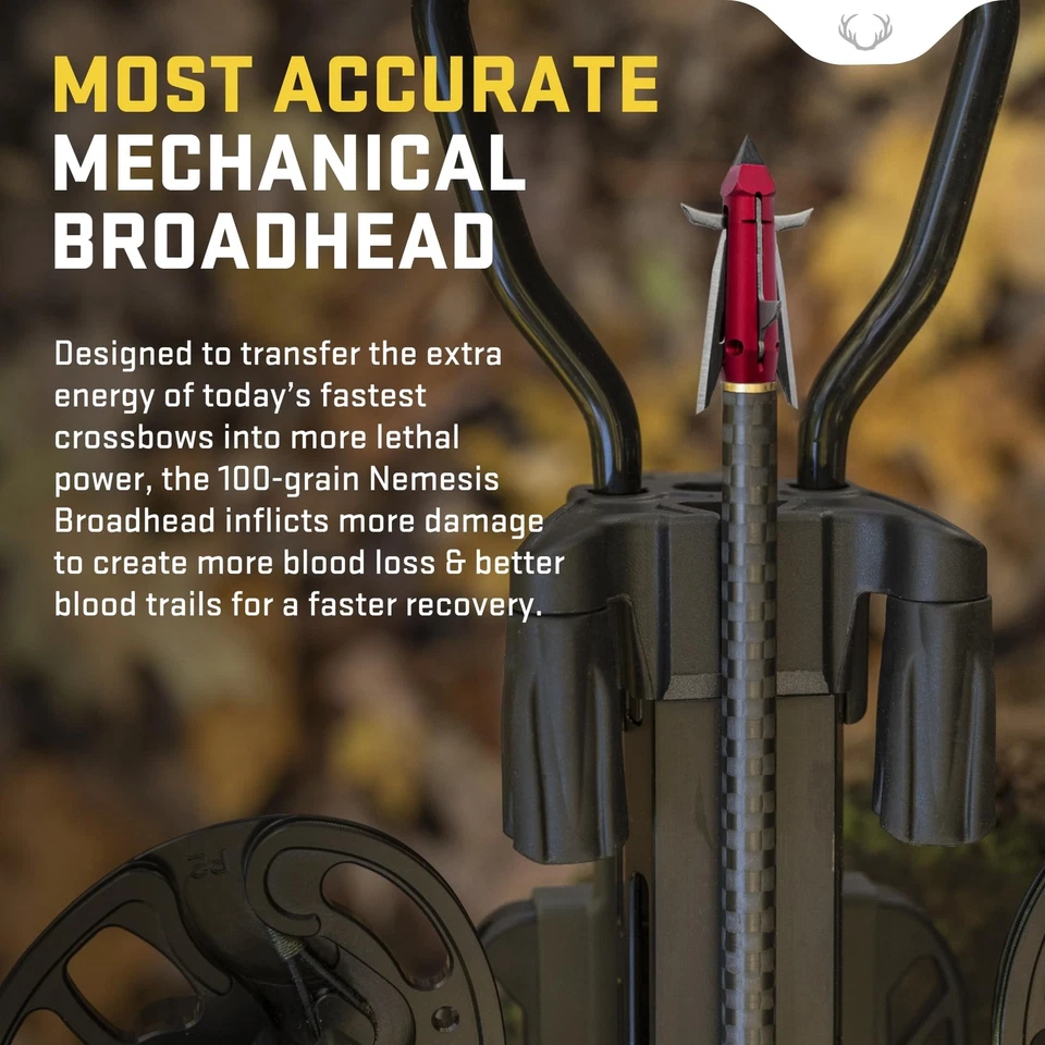 Nemesis Broadhead - Paquete de 3-100 granos, cuatro hojas, diseño expandible Foto 2 de 4