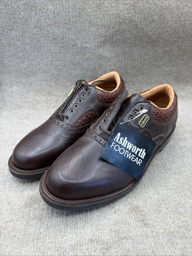 NWT Ashworth Brown Leather Saddle Golf Shoes Croco-Embossed Shoes Size 9.5