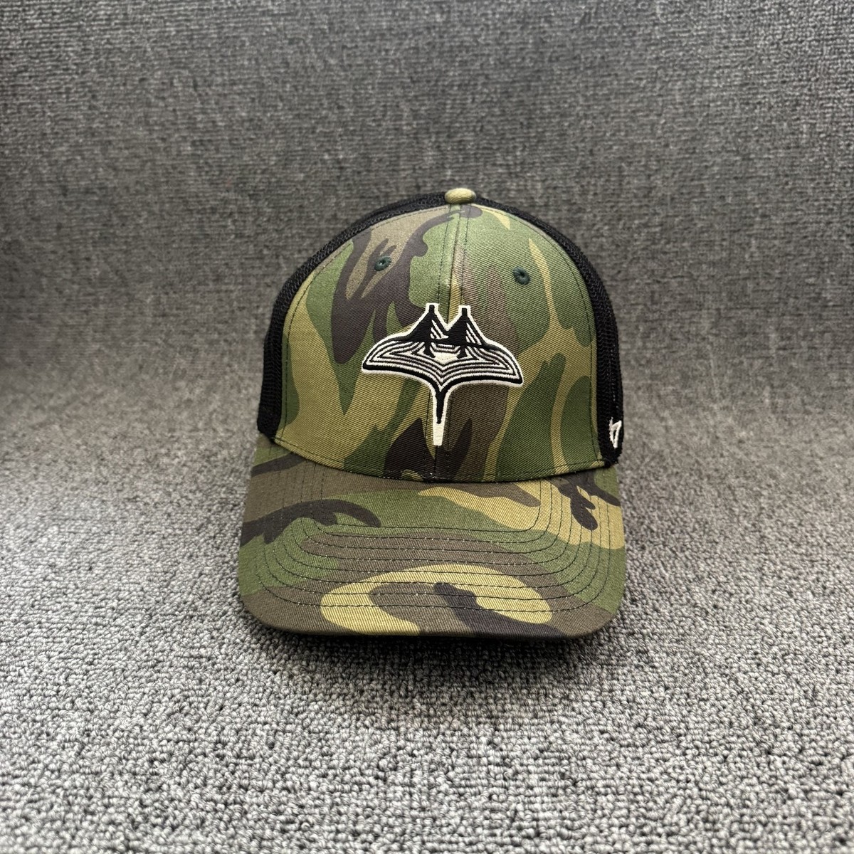 '47 Brand Camo Trucker Snapback Hat Black Mesh Back Curved Brim