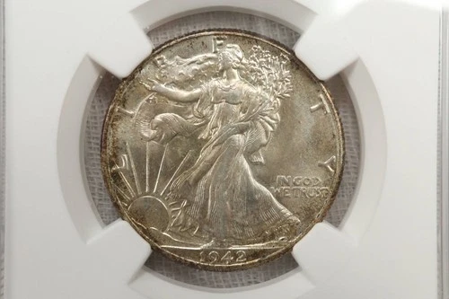 NobleSpirit Toned 1942 50c Walking Liberty Silver Half Dollar NGC MS 64
