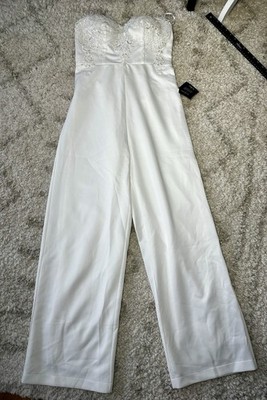 NWT Lulus Bridal White Wide Leg Strapless Sweetheart Neckline Jumpsuit Size M