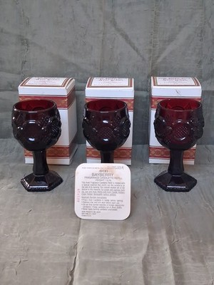 SET OF 3 VINTAGE AVON 1876 CAPE COD COLLECTION RUBY RED WINE GOBLETS WITH BOXES