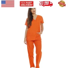 Women's Nursing Scrubs Set with Cargo Pants - 6 Pockets and V-Neck Design