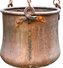 Antique Copper Hanging Cauldron Hearth Pot Handmade With Chain