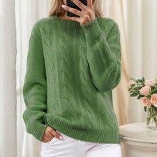 Ladies Long Sleeve Sweater Women Winter Warm Retro Cable Knitted Jumper Tops