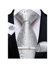 Silk Floral Ties Men Woven Paisley Necktie Clip Handkerchief Cufflinks Set
