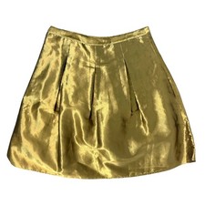 Vintage 90s Lauren Ralph Lauren Metallic Silk Gold Holiday A Line Skirt Size 12