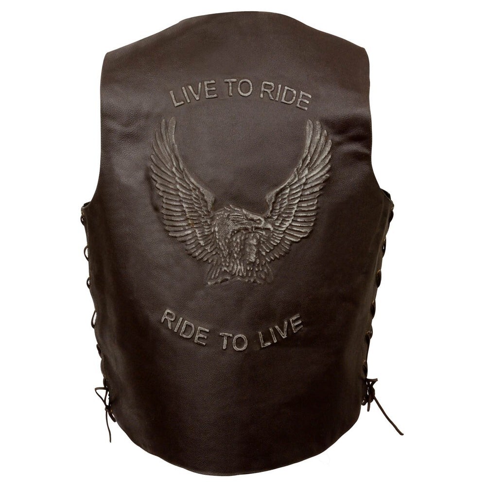 Event Leather 3900 Men Brown Live to Ride/Embossed Eagle Motorcycle Riding Vest