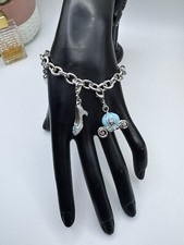 Disney Charm Bracelet Cinderella Slipper and Carriage Silver Tone And Blue