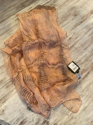 Bijou Brigitte Peach Brown Silk Neck Scarf Snake Reptile Pattern 18.5 x 69 -NEW