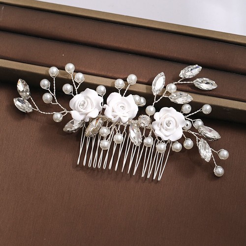 Bride Wedding Hair Comb Rhinestones Crystal Pearl Bridal Hair Clips Accessories - Picture 8 of 12