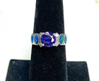 Vintage Lab-Grown Sapphire, Oval, and Cubic Zirconia Silver Ring