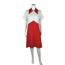 Vintage 70s Polka Dot Dress Women's Large Red White Front Zip Up Mini Minnie Bab