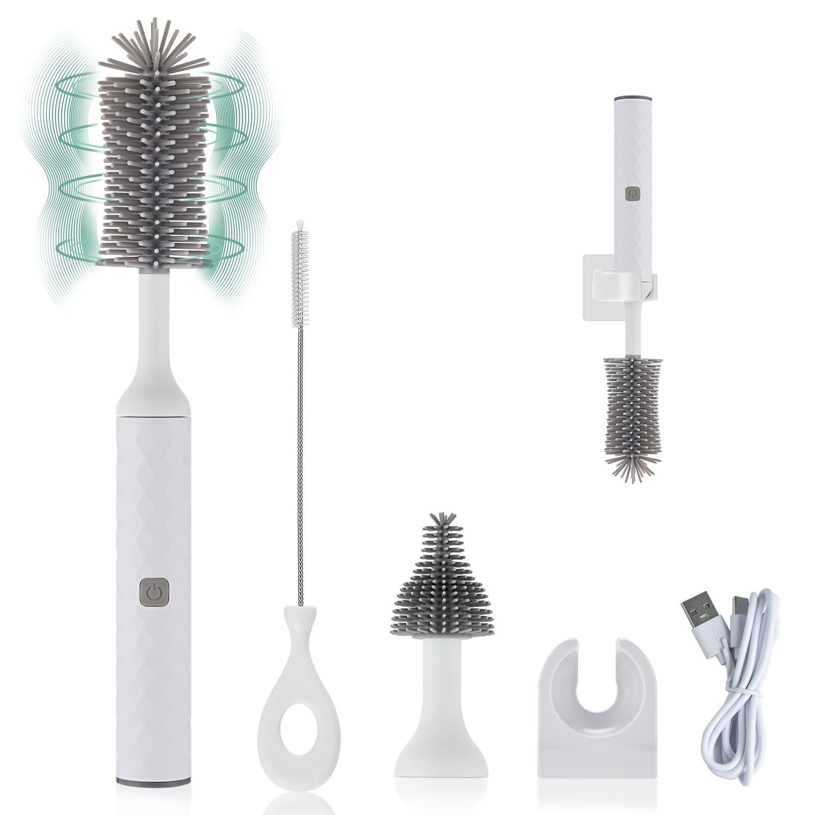 Rechargeable Electric Baby Bottle Brush Cleaner Set with 3 Silicone Heads