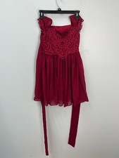 JJ's House Burgundy Lace Chiffon Knee Length Junior Bridesmaid Dress Sz 9 256471