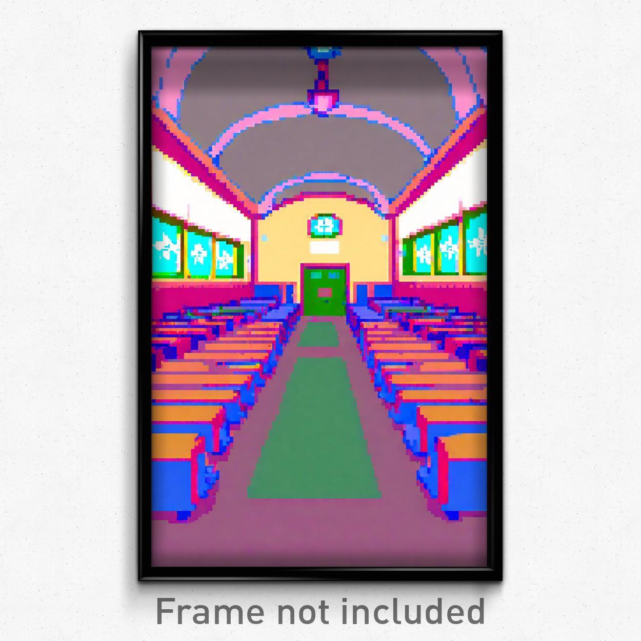 Pixel Art Poster - Flowery Middle School (8 Bit Psychedelic Video Game Print)