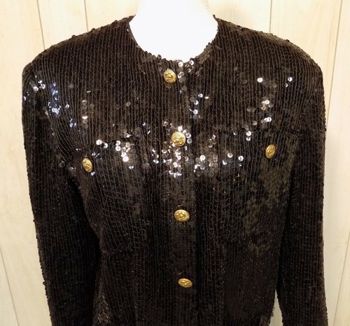 Vintage 1985 Women's St Martin Sequined Blazer Jacket Size M Black - Picture 2 of 7