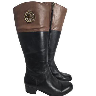 Franco Fortini Boots Tall Riding 9M Brown Black Two-Tone Zip Wide
