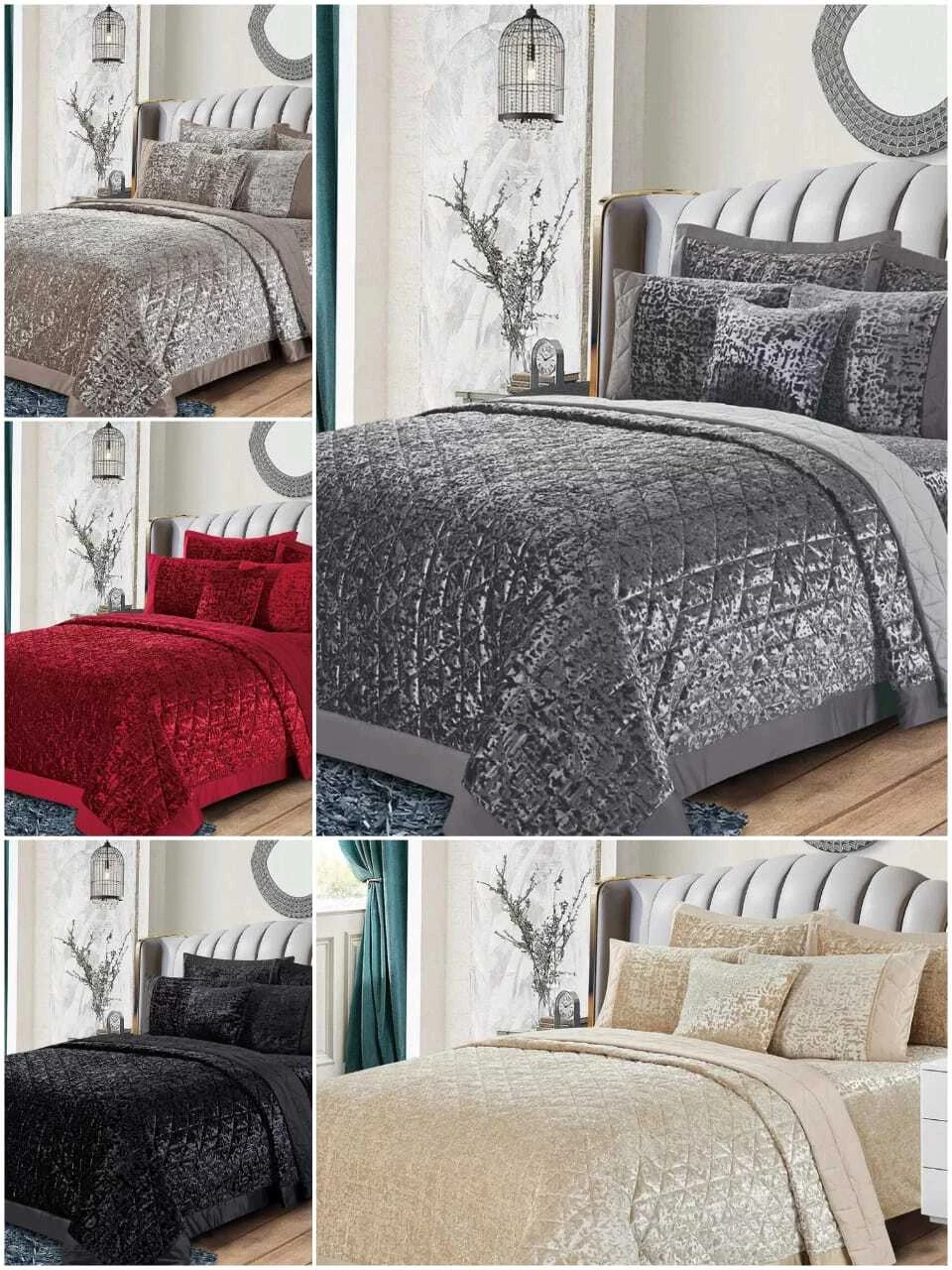 Luxury Crushed Velvet Bedspread Quilted Comforter Bed Throw 3Pcs Bedding Set
Opens in a new window o