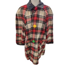 Vintage Mod Red White Plaid Reversible Patent Vinyl Raincoat Wool Swing Coat
