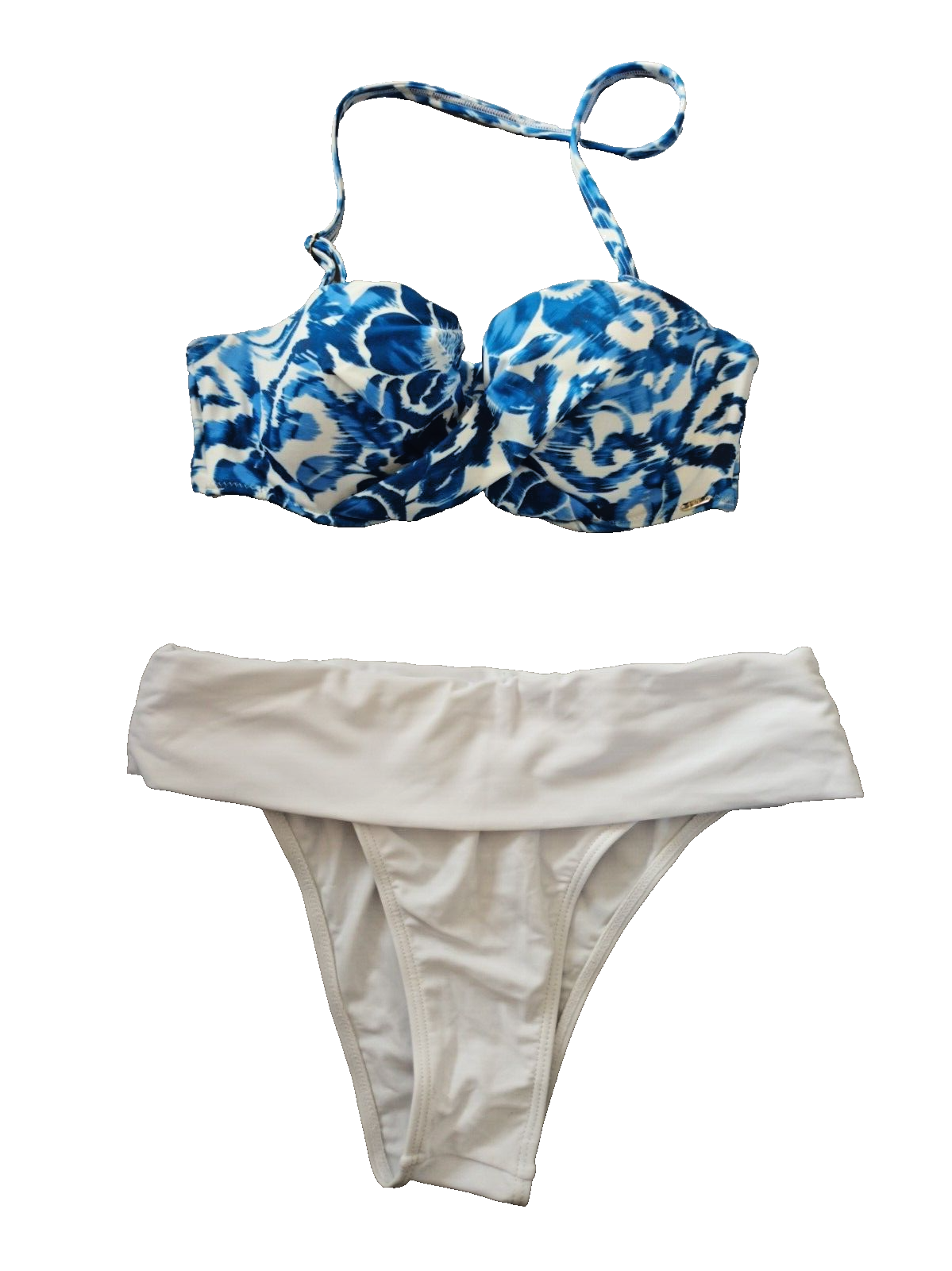 Pretty Little Thing/F&F UK 32B/8 Blue Mix Padded Underwired Halterneck Bikini