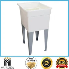 MUSTEE Laundry Tub Plastic Single White Basin Utility Sink Bowl 18 in. x 24 in.
