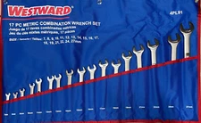 Westward 4Pl91 Combination Wrench Set,Satin,7-27Mm,17Pc