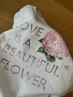 BNWT Monnalisa T-Shirt Diamond Flower Age 6 Months RRP£67