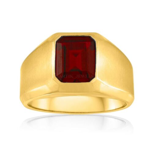 Natural Garnet Gemstone with Gold Plated 925 Sterling Silver Ring for Men's #894 - Picture 3 of 4