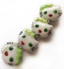 6 PCS Green Kitty Cat Glossy Ceramic Beads for Crafts DIY Jewelry 15 mm c1g