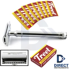 Luxury Men Shaving Safety Razor Clean-Shave Shaver Double Edge Grooming + Blades
