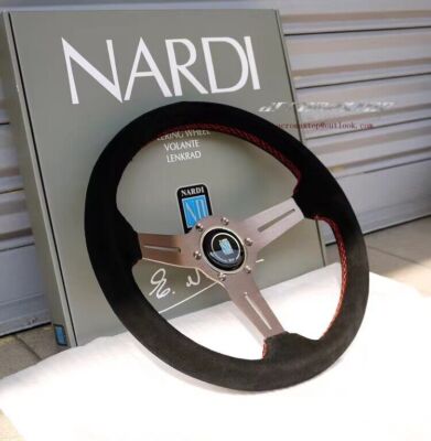 NARDI 350MM 14' Deep 3cm Suede Leather Red stitch Sport Racing Steering Wheel