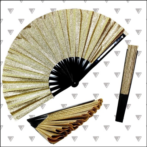 Sparkling Glitter Large Bamboo Folding Hand Clack Fan for Line Dancing Rave EDM - Picture 13 of 16