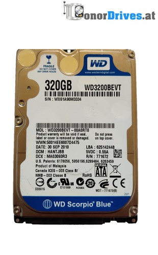 Western Digital- WD3200BEVT-00A0RT0 - 320 GB - SATA - PCB 2060-771672-004 Rev.A*