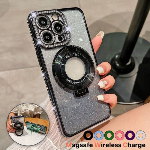 Funda segura con soporte magnético para iPhone 16 15 14 13 12 11 Pro Max Bling Diamond Mag - Imagen 23 de 30