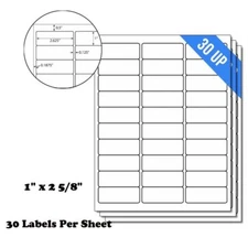 1"x2-5/8" 30 UP Mailing Labels Address Shipping Stickers - Inkjet Laser Printer