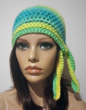crochet handmade womans biker hat skull beanie cancer chemo retro stripe new