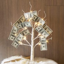 Money Tree Gift Holder Lighted Birch Tree 2FT 24LED Battery/USB Powered Timer...