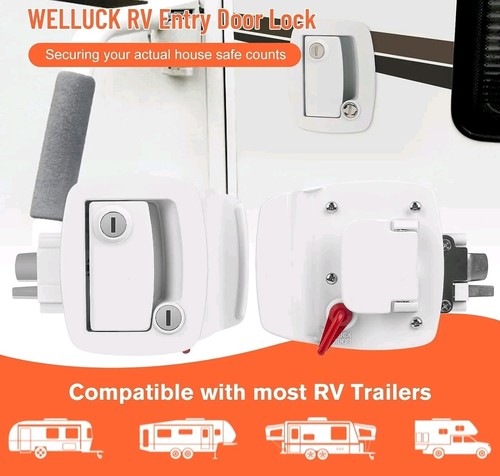 RV Entry Door Lock W/Paddle Deadbolt 100% Metal Camper Door Latch Handle Zinc - Picture 8 of 11