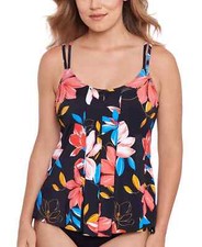 Swim Solutions Womens Floral-Print Pleated T Floral Park 16