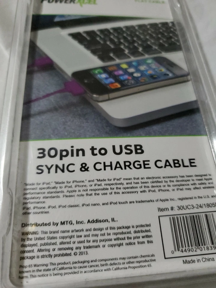 PowerXcel 3ft Flat Cable 30pin to USB Purple Charger For iPad iPhone iPod New - Image 3 of 4