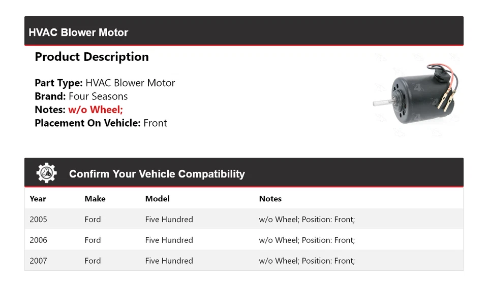 Motor de soprador dianteiro Ford Five Hundred HVAC 2005-2007 4 estações 2006 - Imagem 2 de 4