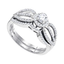 10kt White Gold Womens Round Diamond Bridal Wedding Engagement Ring Band Se