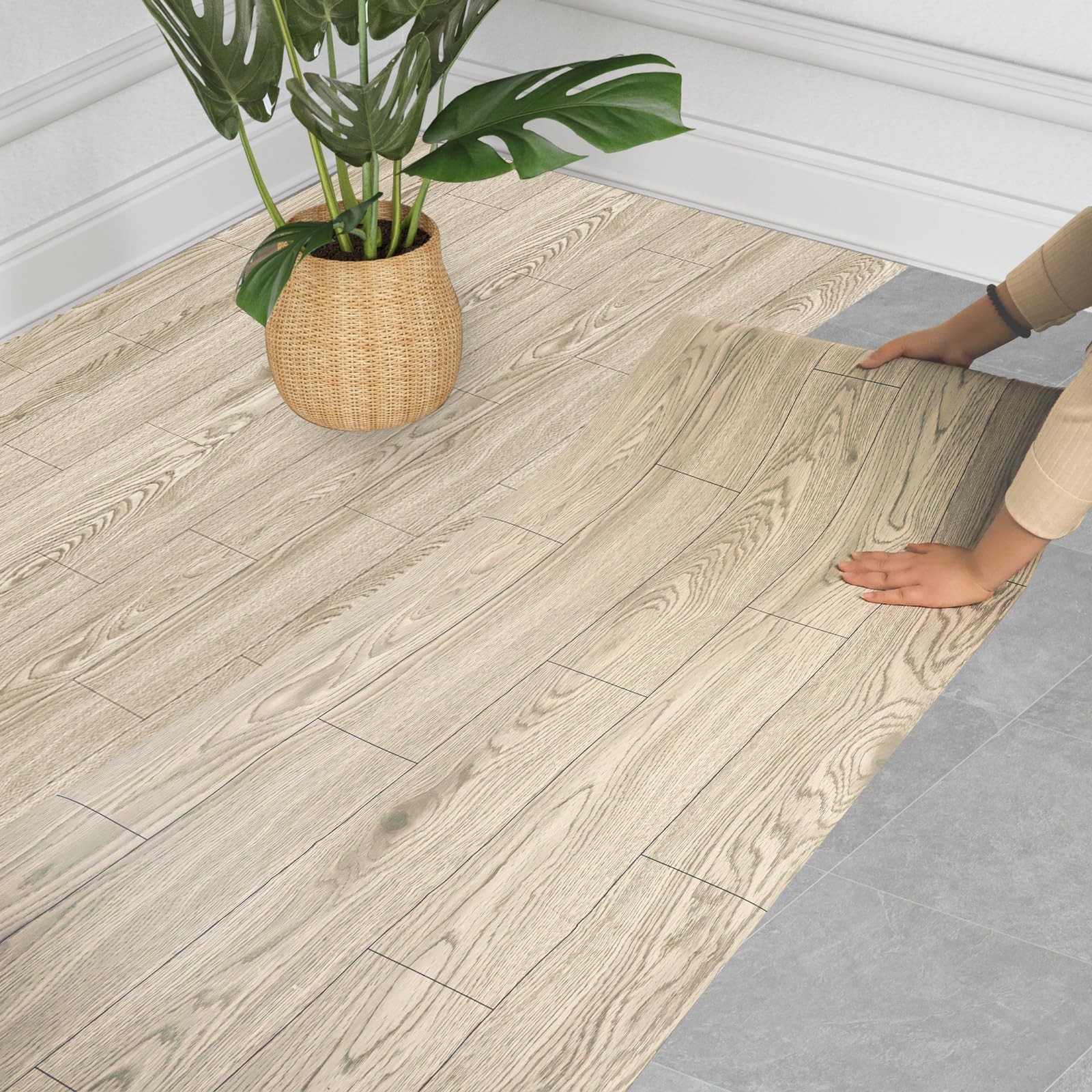 Self Adhesive Vinyl Flooring Roll 23.6x393 Inches 64 SqFt Wood Grain Peel Stick Floor Tile