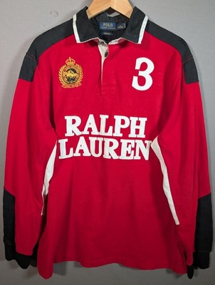 Polo Ralph Lauren Snow Polo Challenge Rugby Shirt Rot Spellout Custom Fit XL