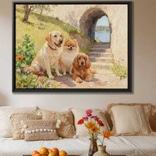 Labrador Framed Dog Oil Painting Canvas Print Happy Dogs Wall Art Decor