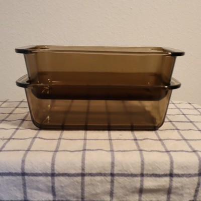 Vtg 1.5 L Pyrex Corning Ware 213 Amber Glass Bread Meat Loaf Baking Dish Pan 2Pc