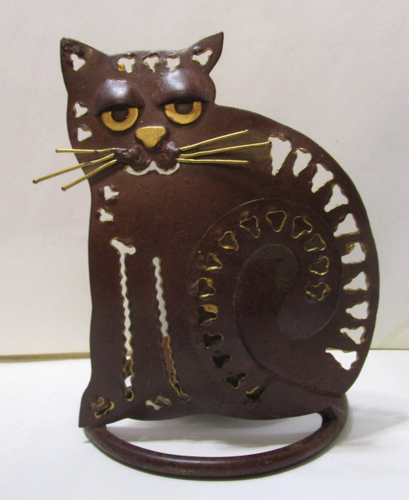 Punched Metal Cat Candle Holder - Wire Whiskers - New No Tag - Picture 7 of 7